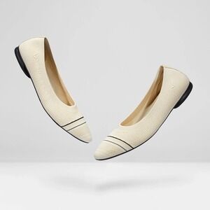 VIVAIA Cream Knit Pointed Toe Flats Sustainable Comfortable Ballet Shoes US/9.5